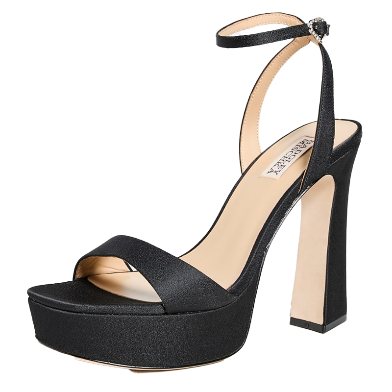 black satin platform peep toe heels, badgley mischka