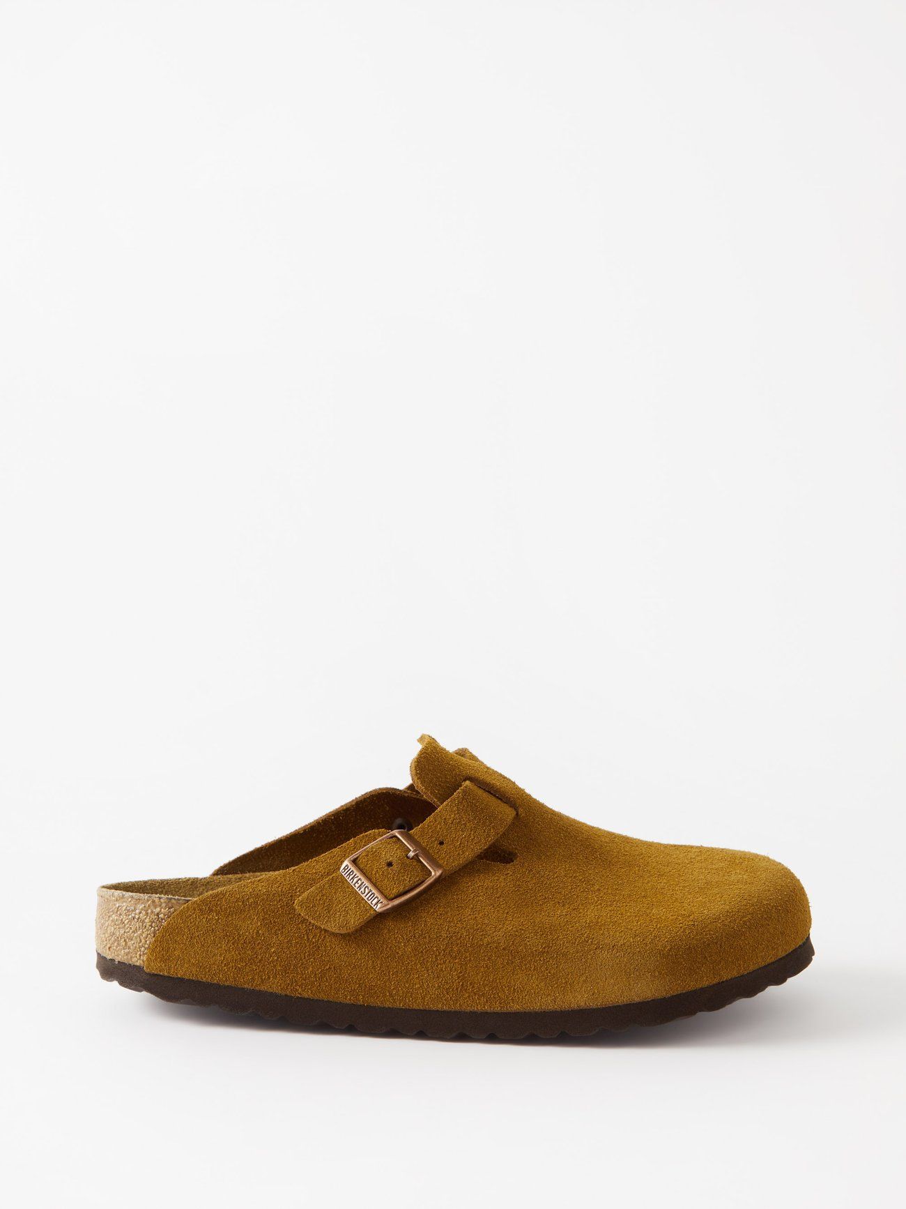 Boston buckled suede clogs
