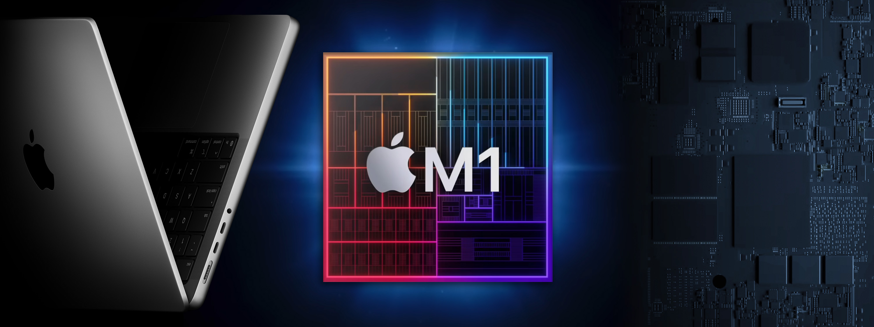 Apple MacBook Pro M4 and a visualization of the M1 chip