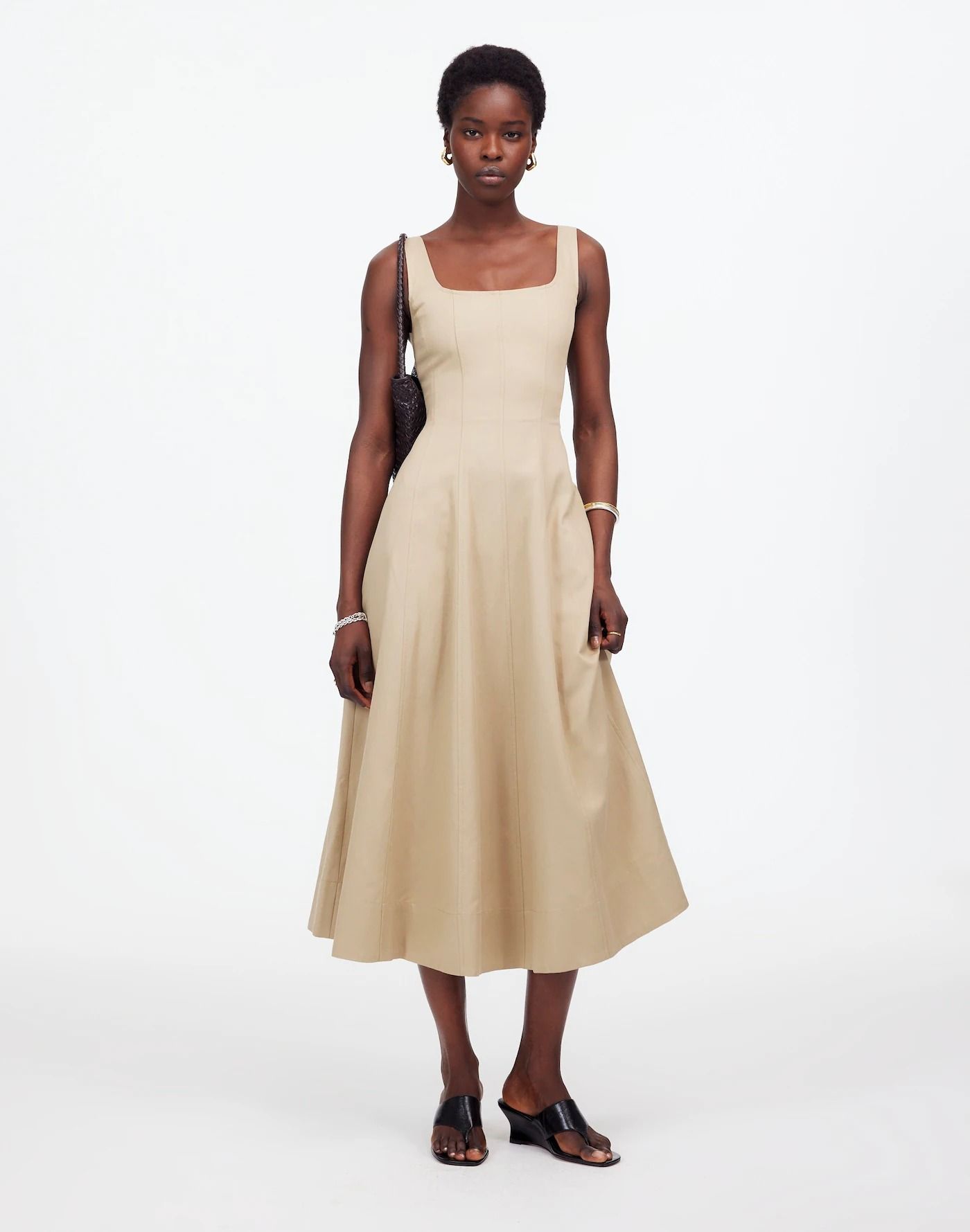 Seamed Squareneck Midi Dress