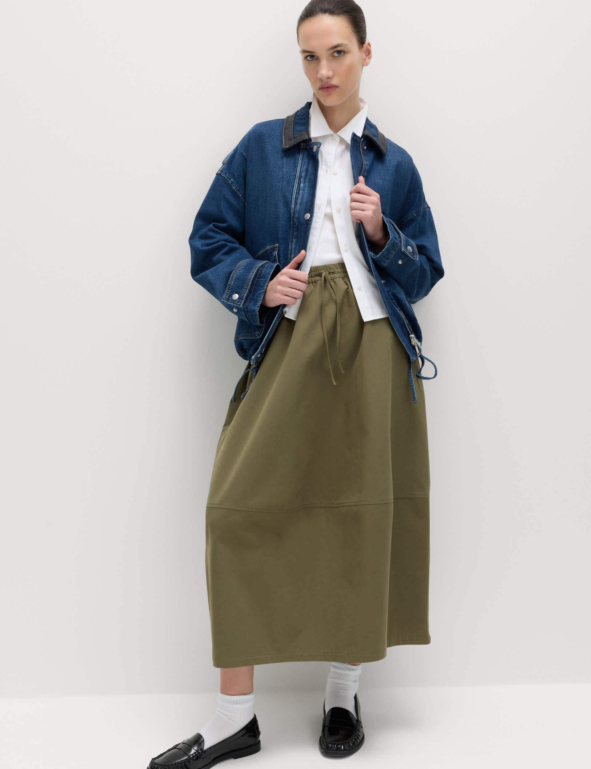 Pure Cotton Cocoon Shape Midi Skirt
