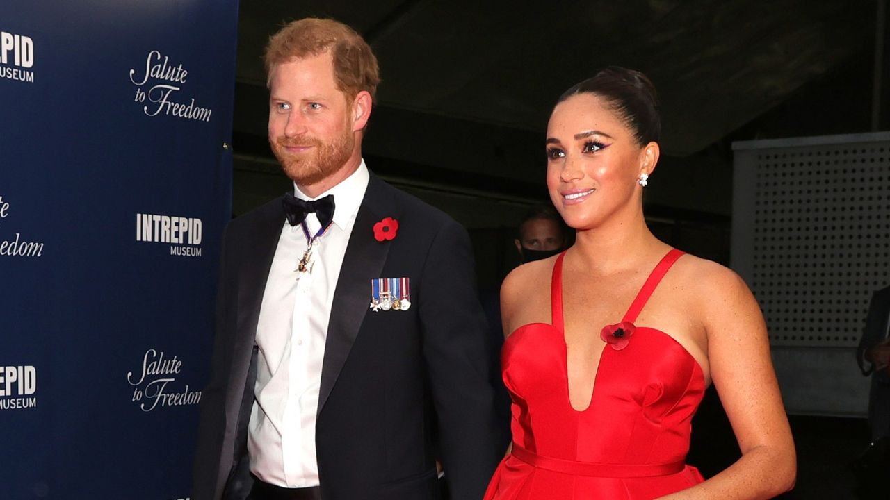 Prince Harry, Duke of Sussex and Meghan, Duchess of Sussex attend the 2021 Salute To Freedom Gala at Intrepid Sea-Air-Space Museum on November 10, 2021 in New York City.