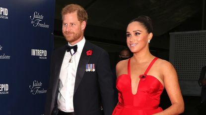 Prince Harry, Duke of Sussex and Meghan, Duchess of Sussex attend the 2021 Salute To Freedom Gala at Intrepid Sea-Air-Space Museum on November 10, 2021 in New York City.