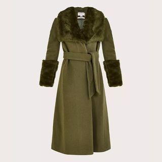 Monsoon Sadie Faux Fur Collar Wool Blend Coat