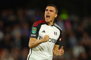 Fulham star Joao Palhinha celebrates scoring in the Carabao Cup