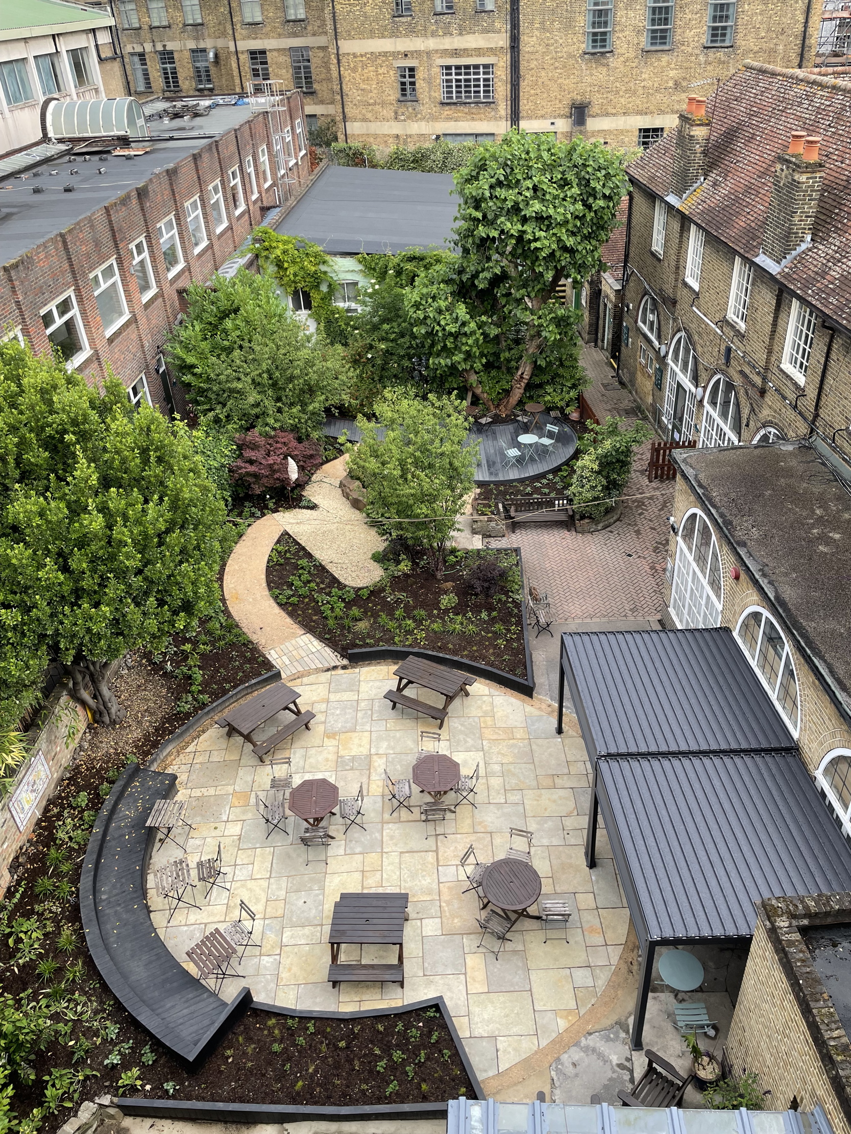 Arial View of the Talitha Arts garden in its new location at St Margaret's House in London