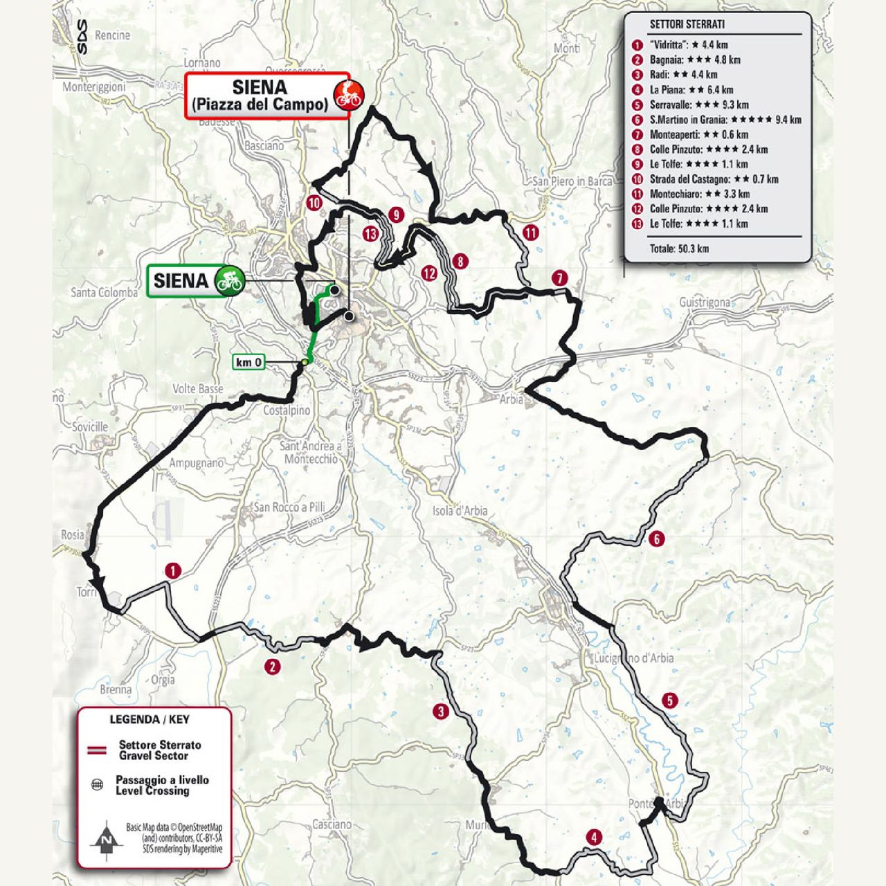 Strade Bianche Rosa 2025 route. Image credit: RCS.