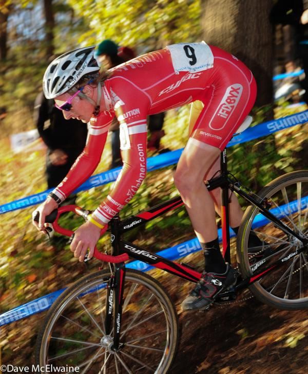 Lukas Muller (Philadelphia Cyclocross School) riding third wheel mid-race