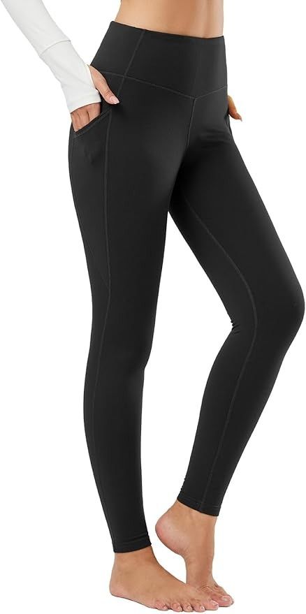 baleaf, Baleaf Women's Fleece Lined Leggings Thermal Warm Winter Tights High Waisted Thick Yoga Pants Cold Weather With Pockets Black M