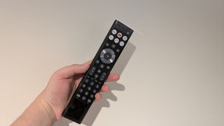 Hisense USB-C rechargeable TV remote against white wall