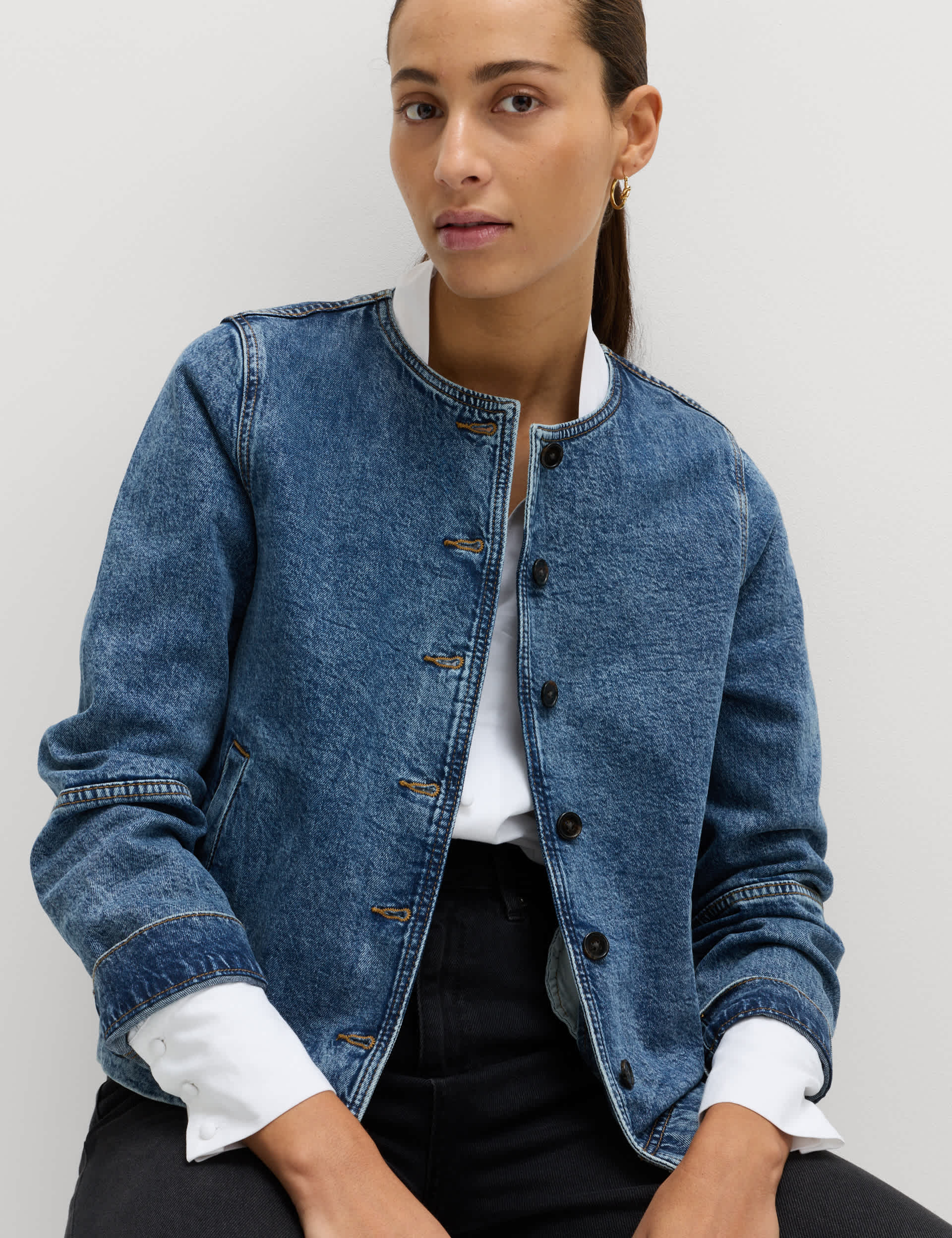 Denim Collarless Jacket