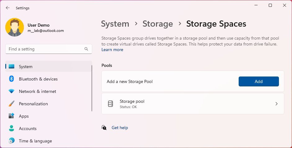 Storage spaces on version 22H2