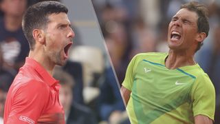 Rafael Nadal and Novak Djokovic, both pictured at the French Open 2022 at Roland-Garros in Paris