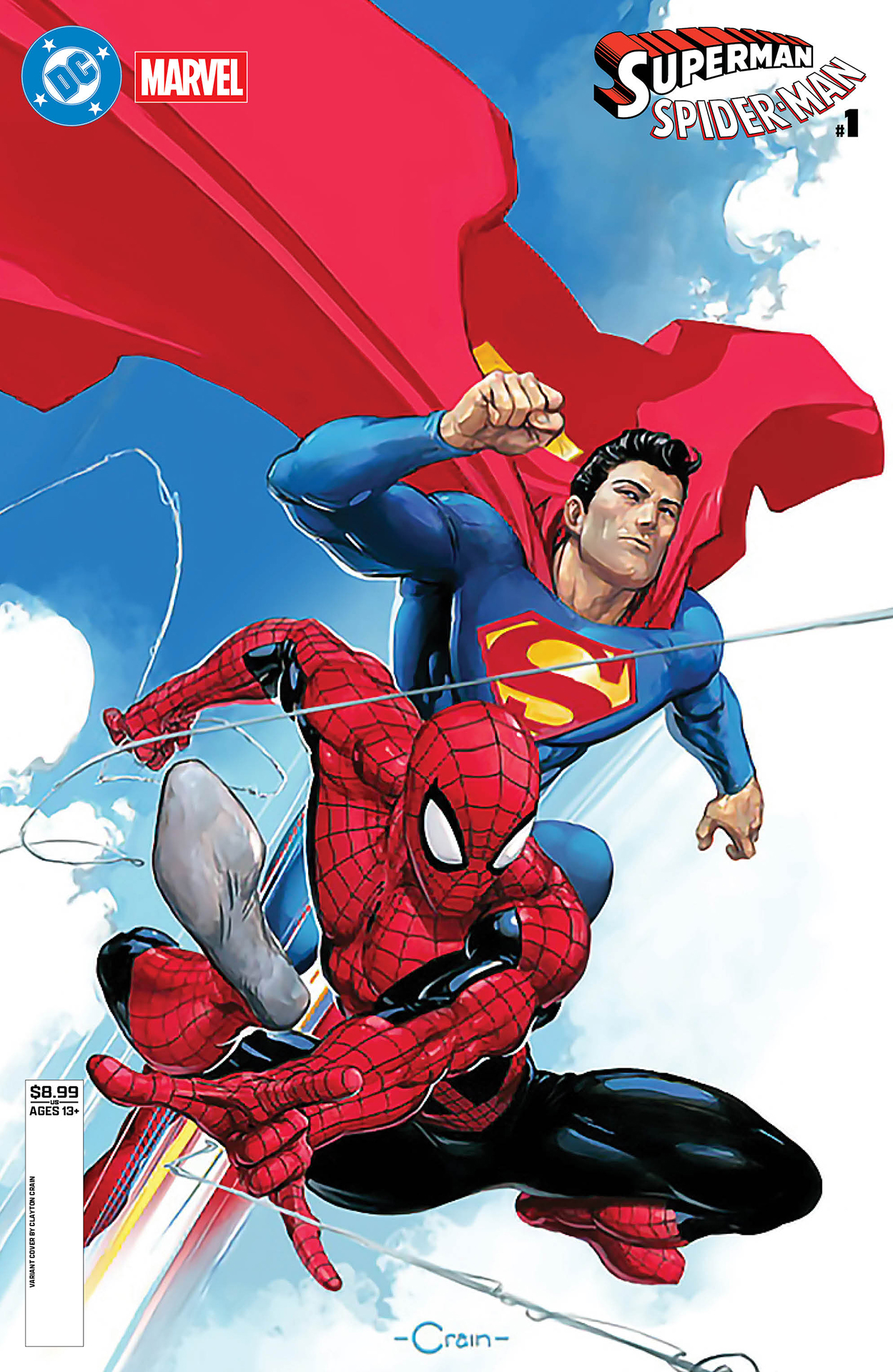 Superman and Spider-Man leaping into action by Clayton Crain