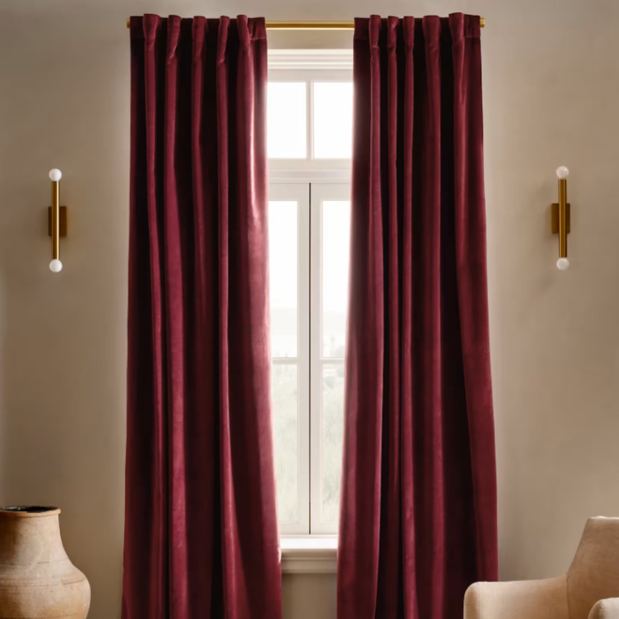 a set of red velvet curtains