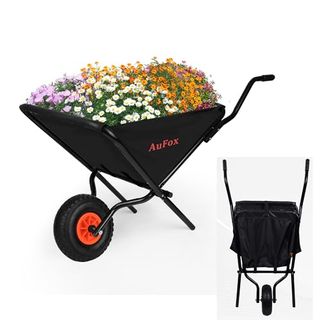 Collapsible Wheelbarrow, Foldable Yard Cart Easy Loading and Dumping Garden Cart Thickened Oxford Cloth Lawn Cart for Nutrient Soil,grass, Leaf, Garden Supplies