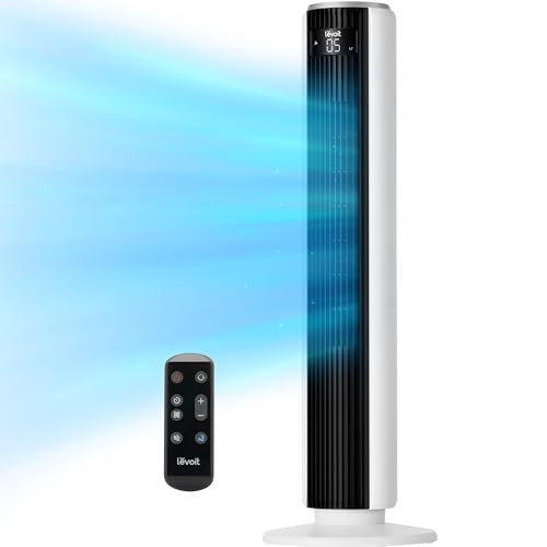 Levoit Tower Fan for Bedroom, 90&amp;deg; Oscillating Standing Fan With 28db Quiet for Sleep, 25ft/s Velocity, 12h Timer, 5 Speeds 4 Modes, Remoter, Bladeless Room Fan for Home, Office, Indoor, 36 Inch, White