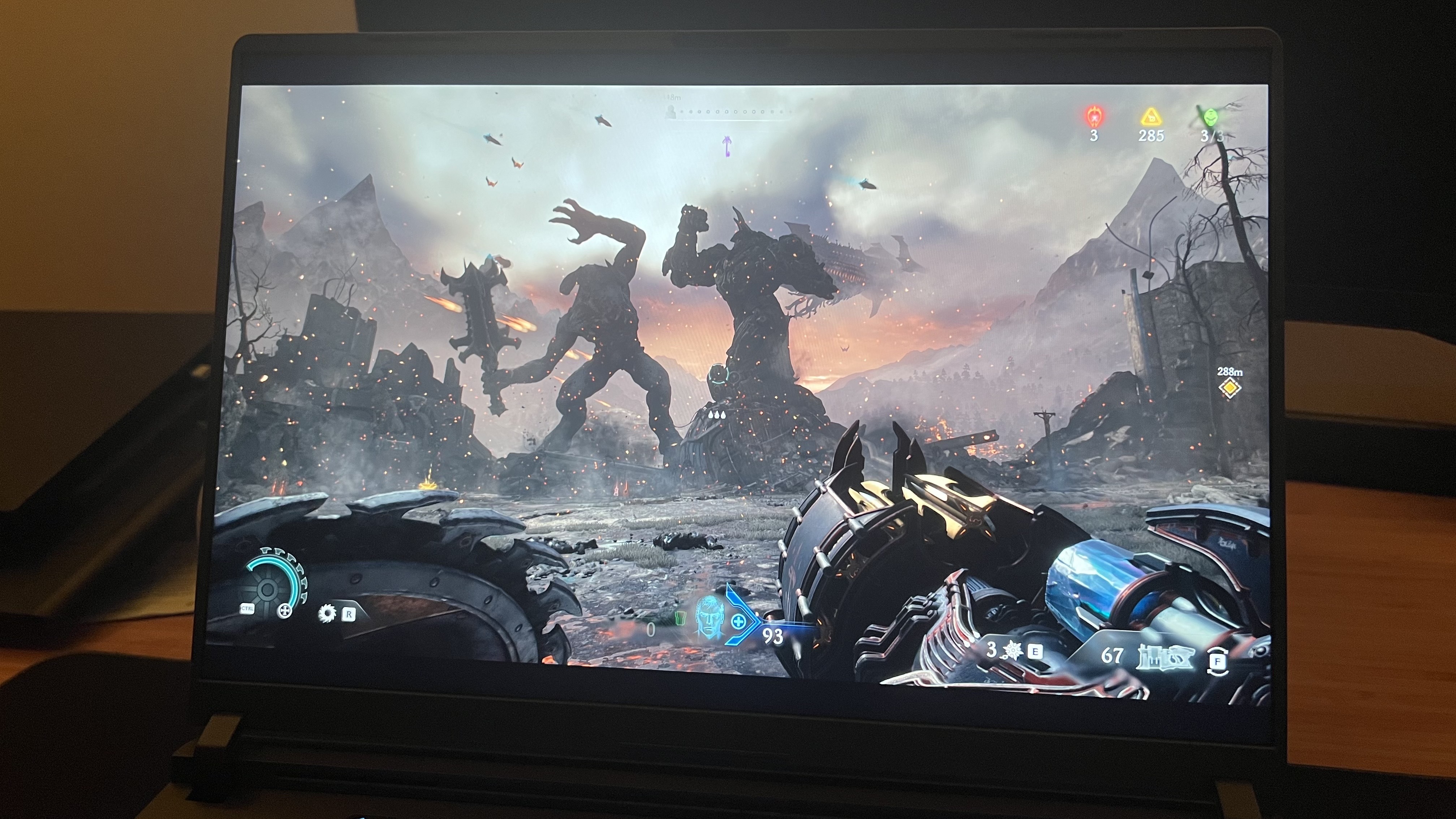 Asus ROG Strix G16 gaming laptop display running Doom: The Dark Ages