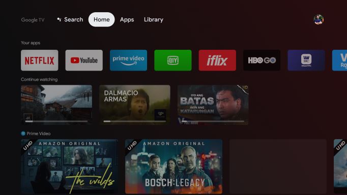 Google TV home screen