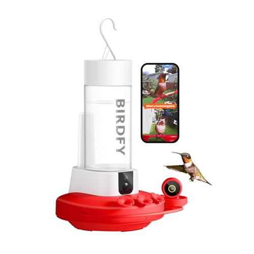 Birdfy Hummingbird Feeder With Dual Cameras Ai Identify - 2k Hd Smart Cameras, Close-Up Bird Video/live Watching &amp;amp; Instant Notifications, Ant Moat &amp;amp; Leakproof - 20oz (lifetime Ai)
