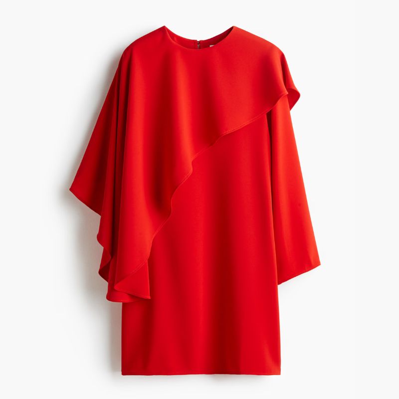 Red mini dress with long sleeves and cape dress