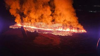Lava flows out of Iceland volcano.