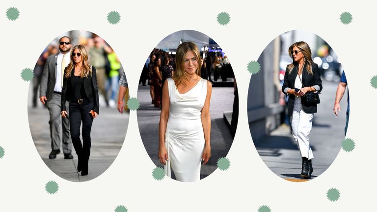 Jennifer Aniston outfits in collage