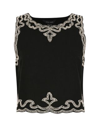 Black Sleeveless Embroidered Cotton Top