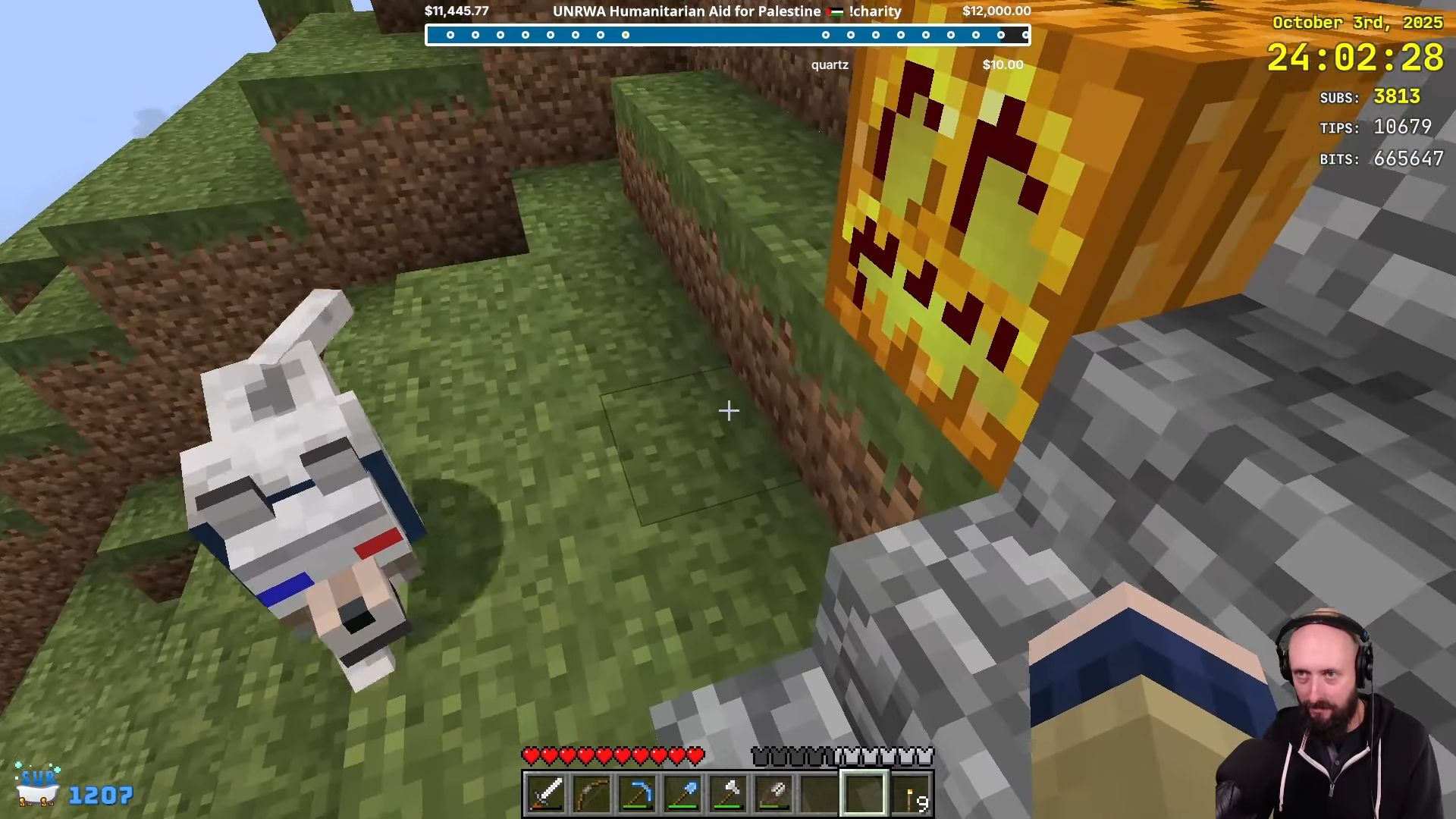 kurtmac and his dog, Wolfie, walk toward the Far Lands