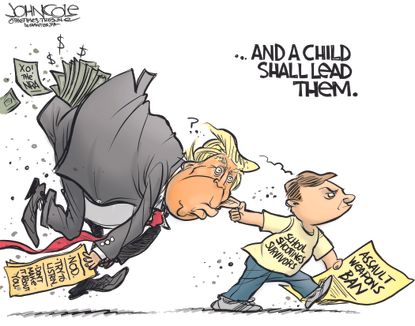 Political cartoon U.S. Trump cues list Parkland students gun control