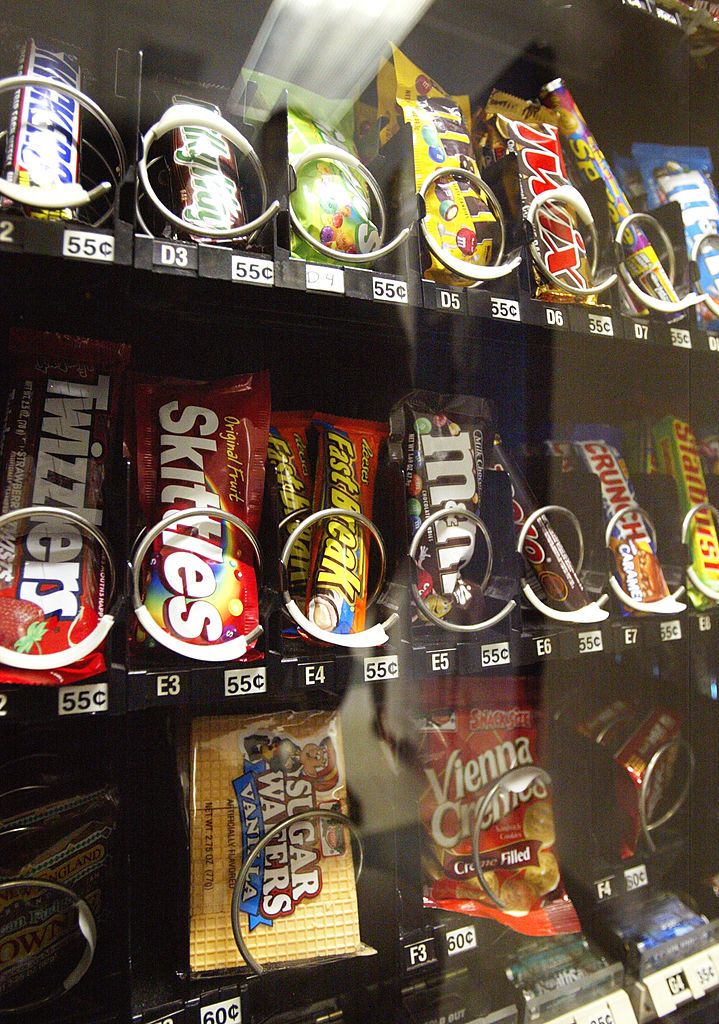 Vending machine snacks.