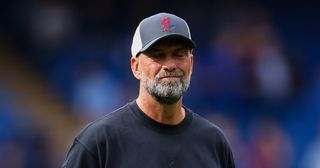 Liverpool manager Jurgen Klopp during the Premier League match between Chelsea FC and Liverpool FC at Stamford Bridge on August 13, 2023 in London, England.
