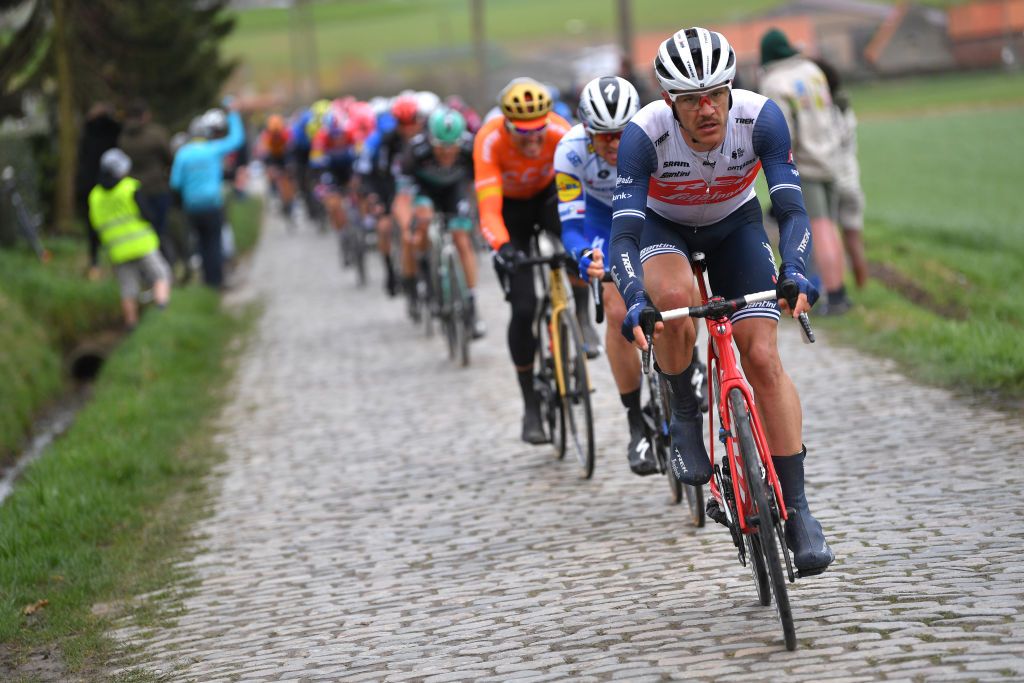 KUURNE BELGIUM MARCH 01 Jasper Stuyven of Belgium and Team TrekSegafredo Cobblestones during the 72nd KuurneBrusselKuurne 2020 a 201km race from Kuurne to Kuurne KBK20 KuurneBxlKuurne KBK on March 01 2020 in Kuurne Belgium Photo by Tim de WaeleGetty Images