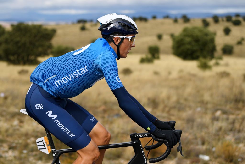 EJEADELOSCABALLEROS SPAIN OCTOBER 23 Marc Soler Gimenez of Spain and Movistar Team during the 75th Tour of Spain 2020 Stage 4 a 1917km stage from Garray Numancia to Ejea de los Caballeros lavuelta LaVuelta20 La Vuelta on October 23 2020 in Ejea de los Caballeros Spain Photo by David RamosGetty Images