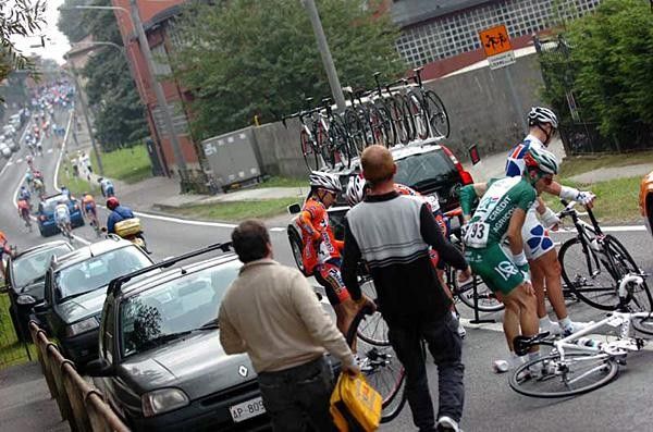Jonathan Hivert (Cr&eacute;dit Agricole) crashes early on in race