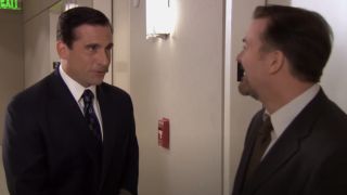 Michael Scott (Steve Carell) and David Brent (Ricky Gervais) talk on The Office