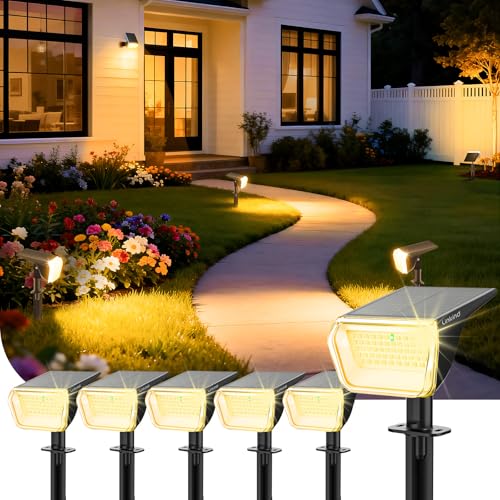 Linkind Solar Spot Lights Outdoor Waterproof Ip67, 60 Led Solar Flood Lights 30% High Conversion Landscape Lighting for Garden Yard Pathway (6 Pack, Warm White)
