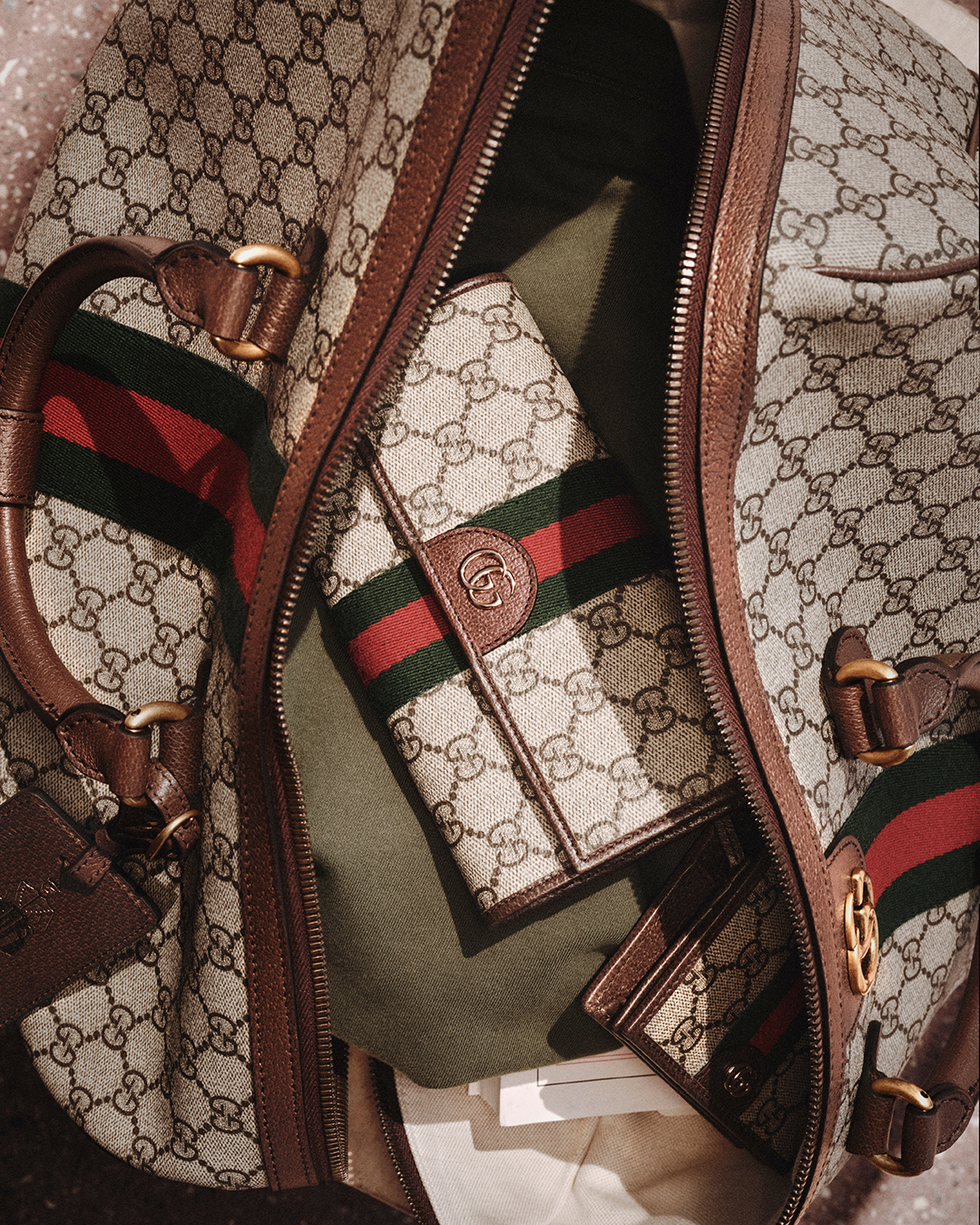 Gucci monogram bag in the new Gucci campaign.