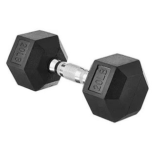 Amazon Basics Rubber Encased Exercise & Fitness Hex Dumbbell, Hand Weight for Strength Training, 20 Lb, Black & Silver