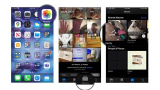View Family album on iOS: Open Photos, Tap Albums, Scroll To Shared