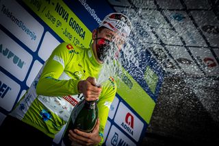 Tadej Pogačar (UAE Team Emirates) in the green leaders jersey at the Tour of Slovenia 2021