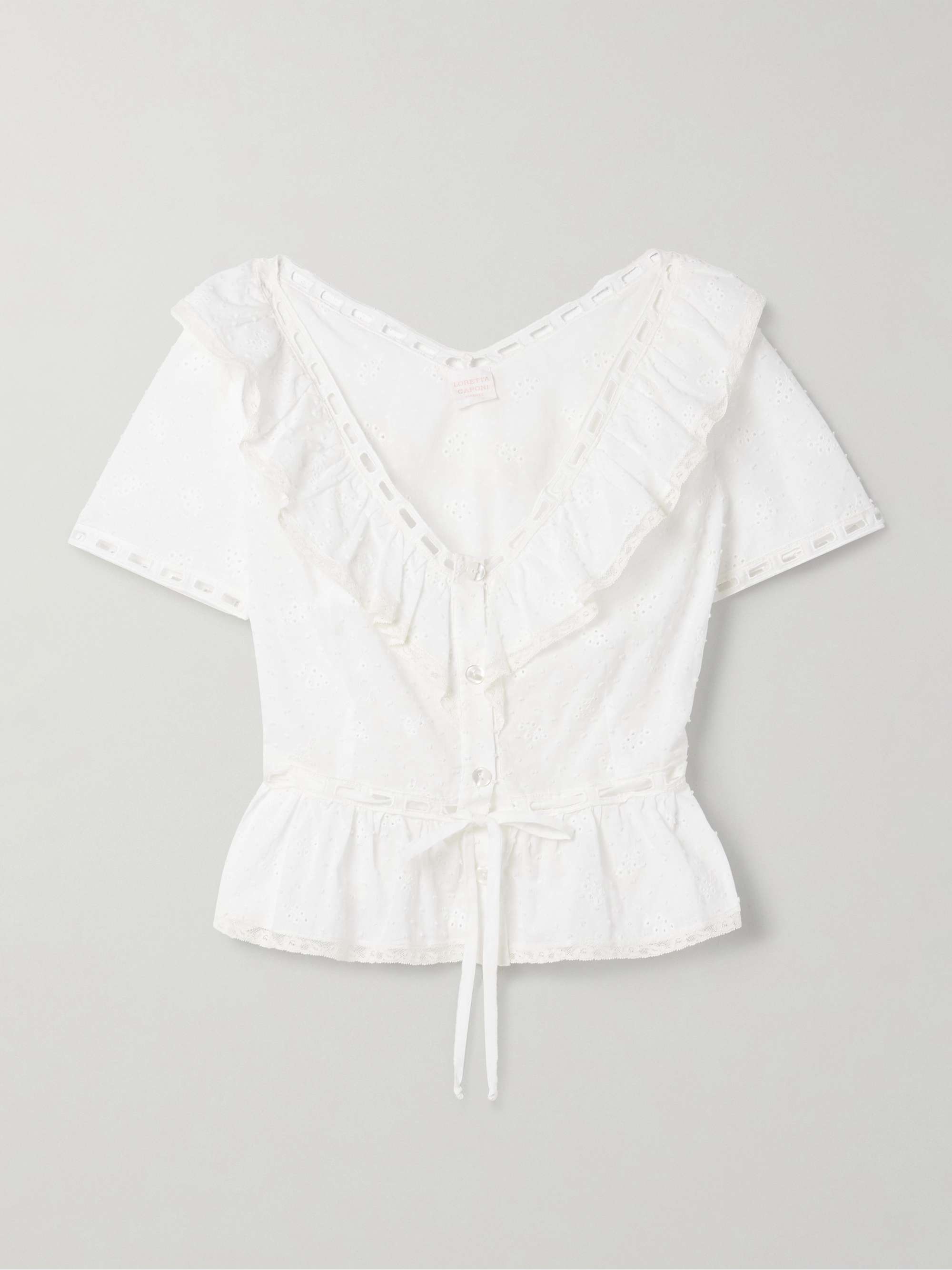 Giannella Lace-Trimmed Broderie Anglaise Cotton-Voile Blouse
