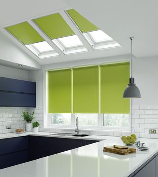 a lime green kitchen window blind idea