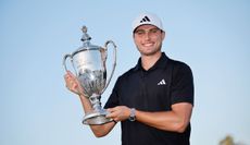 Ludvig Aberg holds the RSM Classic trophy