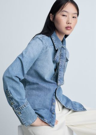 Denim Shirt With Bow - Women | Mango Usa