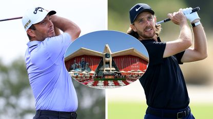 Francesco Molinari and Tommy Fleetwood with an Abu Dhabi Golf Club insert