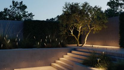 Lodes outdoor lighting in a garden at night