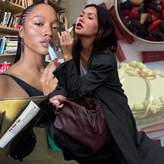 Collage of content creators applying lip balm