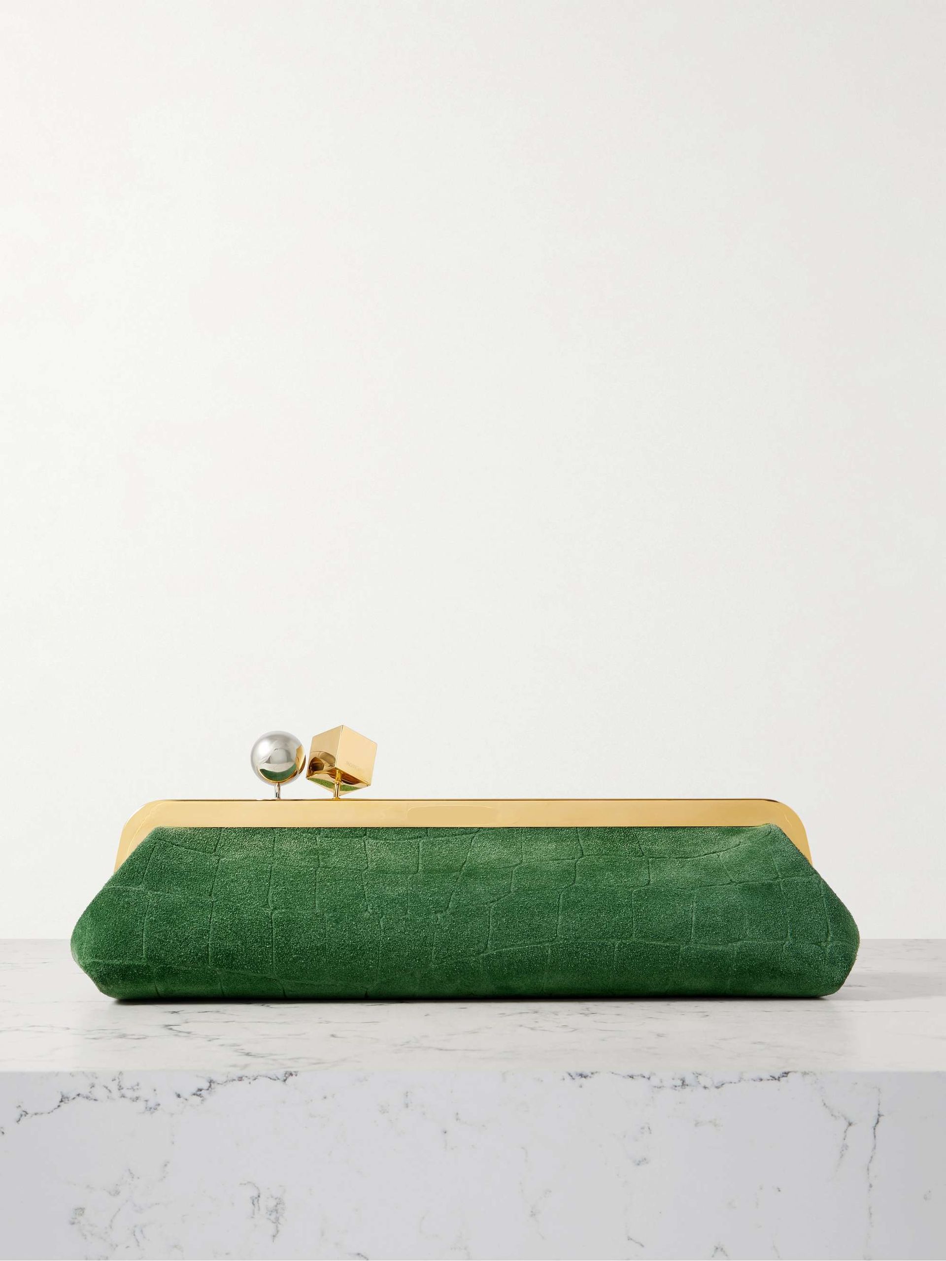 Le Salon Croc-Effect Suede Clutch