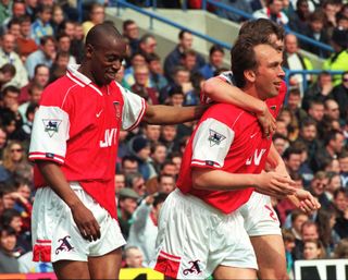 David Platt (right) scored as Arsene Wenger's first meeting with Chelsea ended in a 3-0 win for the Gunners in April 1997.